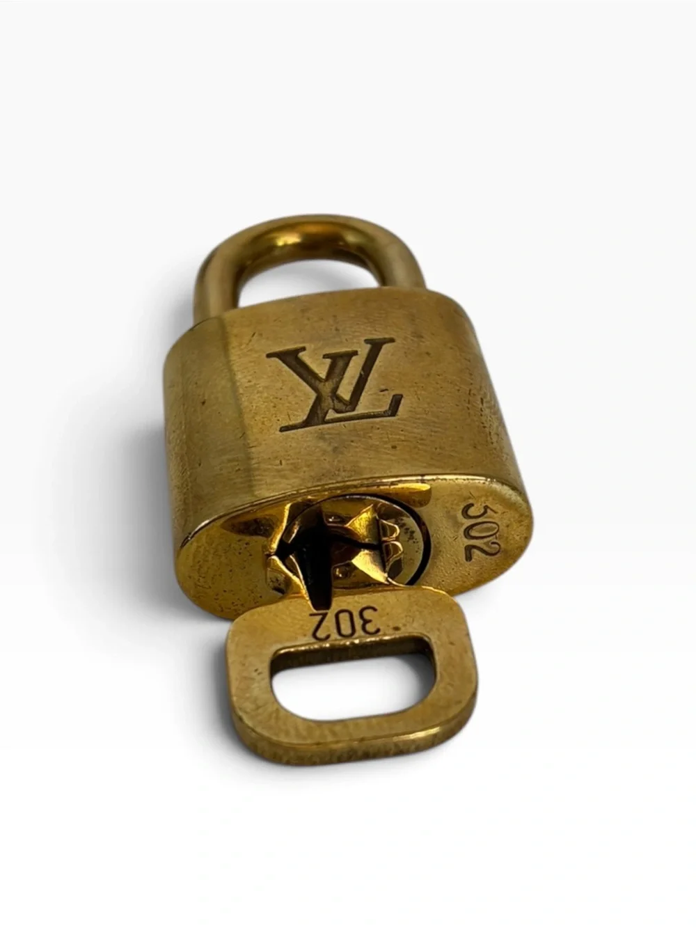 Louis Vuitton Brass Padlock Lock & Key Set #302 Made in France Vintage LV